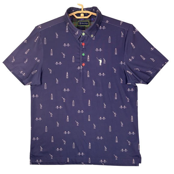 William Murray Other - William Murray Golf Polo Mens Medium Blue Holiday Landmark Print Christmas Shirt